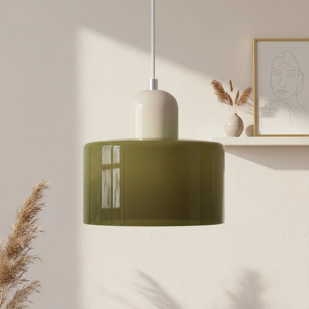 Wisiorek ze szkła cylindrycznego Bauhaus Morandi &mdash; malowana metalowa nasadka, 36 par