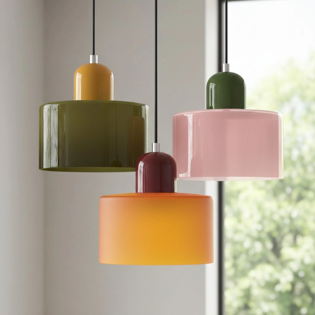 Wisiorek ze szkła cylindrycznego Bauhaus Morandi &mdash; malowana metalowa nasadka, 36 par
