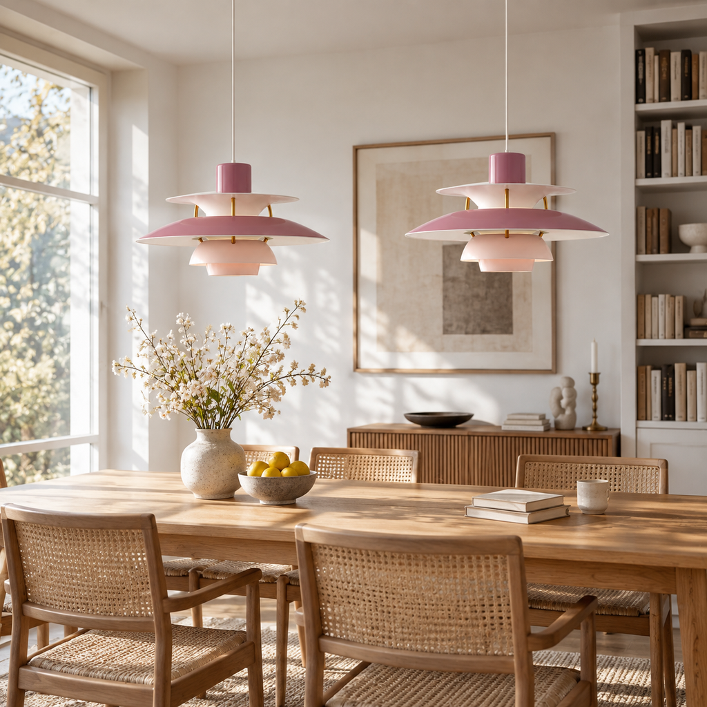 Nordic multi-tiered pendant lamp &mdash; Hues of Pink &mdash; interior scene