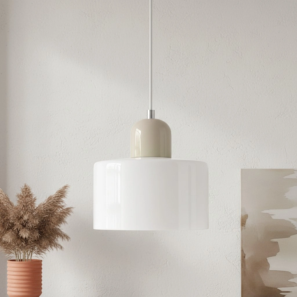 Wisiorek ze szkła cylindrycznego Bauhaus Morandi &mdash; malowana metalowa nasadka, 36 par