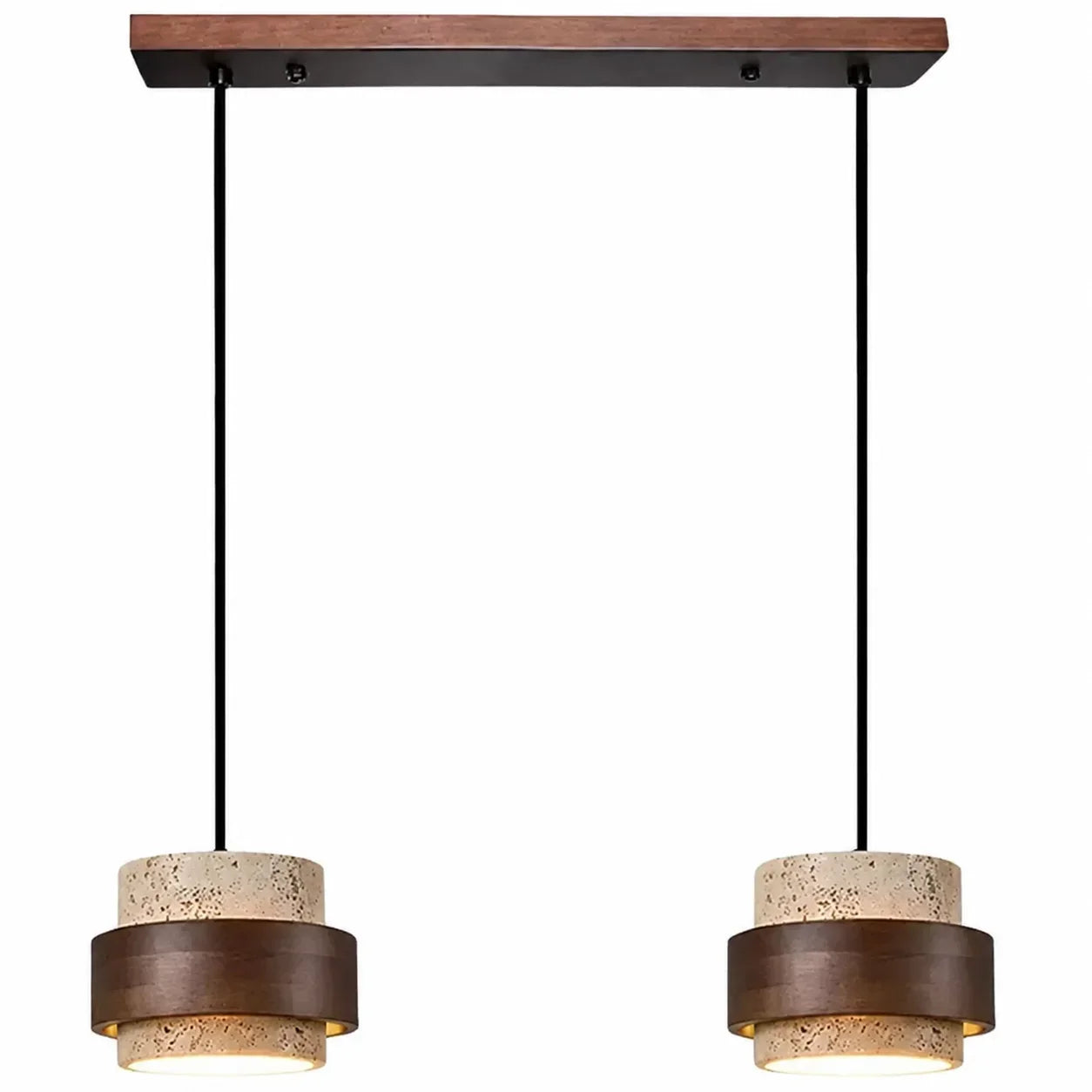 Callan Wabi-Sabi Travertine Walnut Wood Linear Pendant Light