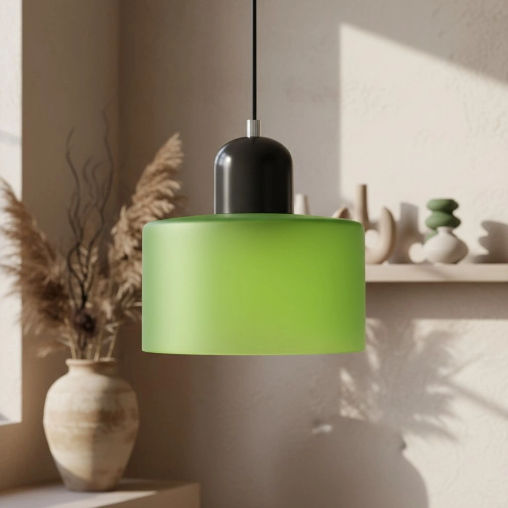 Wisiorek ze szkła cylindrycznego Bauhaus Morandi &mdash; malowana metalowa nasadka, 36 par
