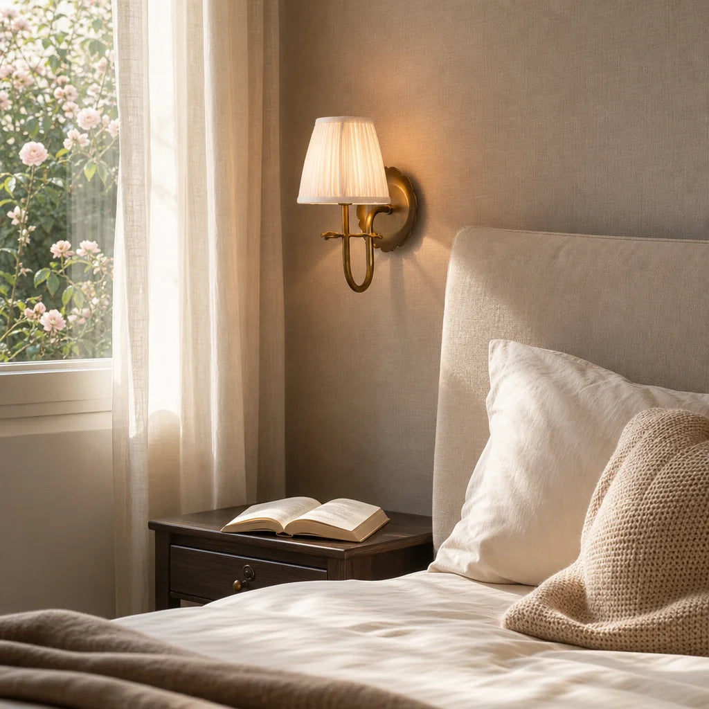 Sandra Vintage Pleated Cotton Shade Wall Sconce