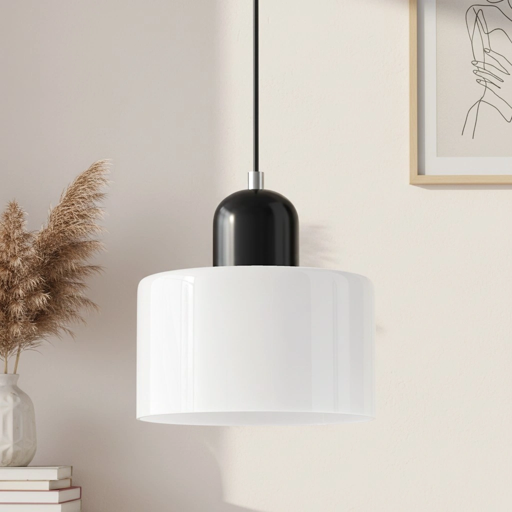 Wisiorek ze szkła cylindrycznego Bauhaus Morandi &mdash; malowana metalowa nasadka, 36 par