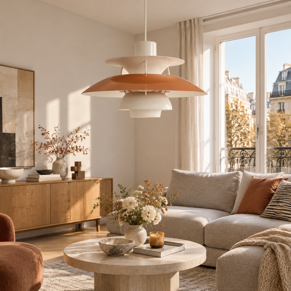 Nordic multi-tiered pendant lamp &mdash; Copper &mdash; interior scene