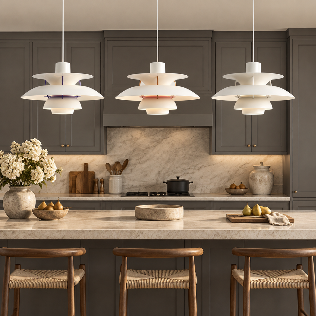 Nordic multi-tiered pendant lamp &mdash; White Classic, White Modern, White &mdash; interior scene