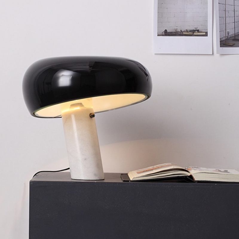 Italian Luxury Marble Table Lamp with Curved Enamel Metal Shade - 5