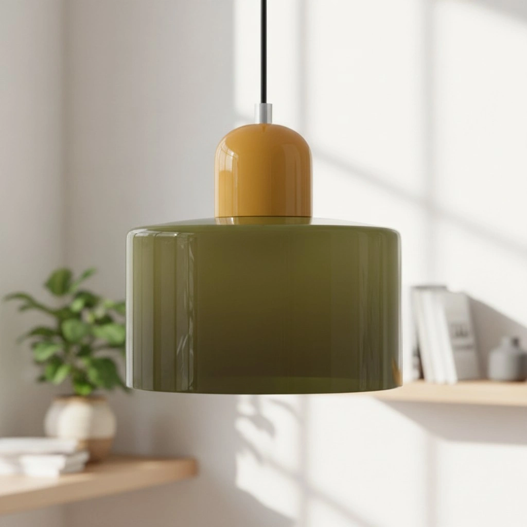 Wisiorek ze szkła cylindrycznego Bauhaus Morandi &mdash; malowana metalowa nasadka, 36 par