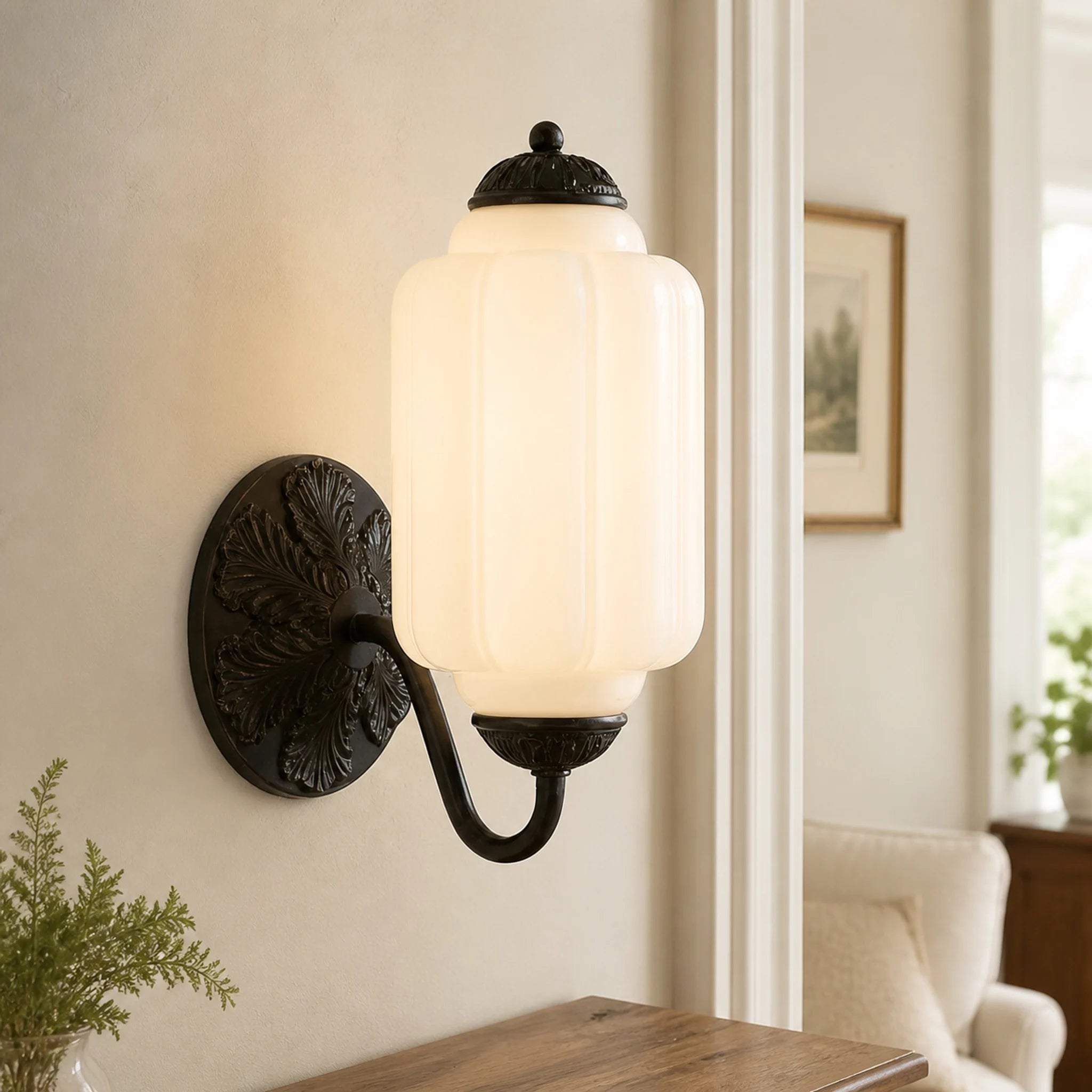 Lumi Vintage Milk Glass Oiled Brass Eloise Sconce