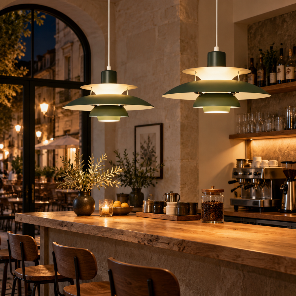 Nordic multi-tiered pendant lamp &mdash; Dark Olive &mdash; interior scene