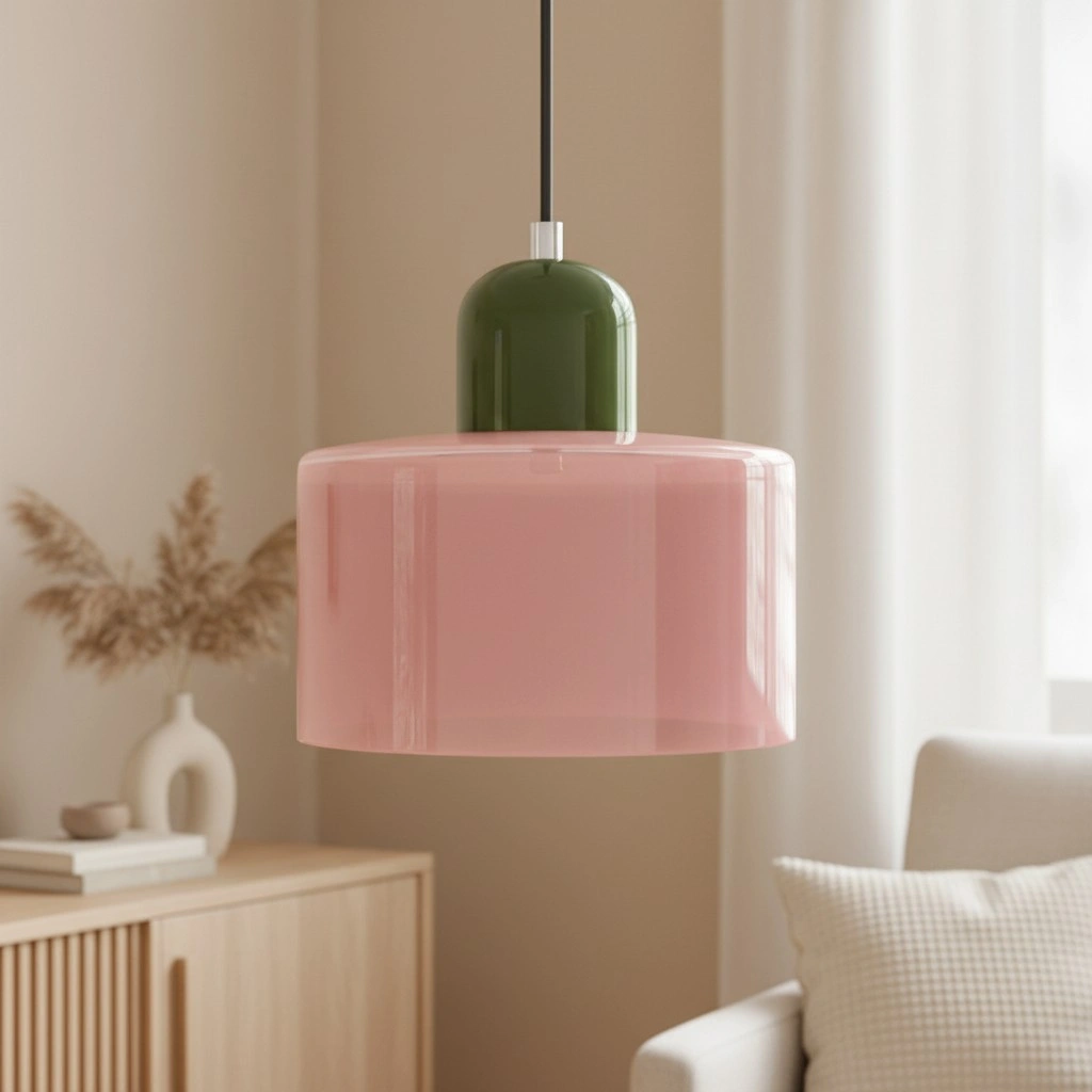 Wisiorek ze szkła cylindrycznego Bauhaus Morandi &mdash; malowana metalowa nasadka, 36 par