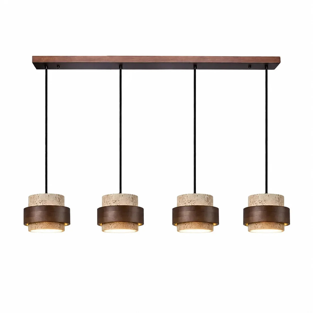 Callan Wabi-Sabi Travertine Walnut Wood Linear Pendant Light