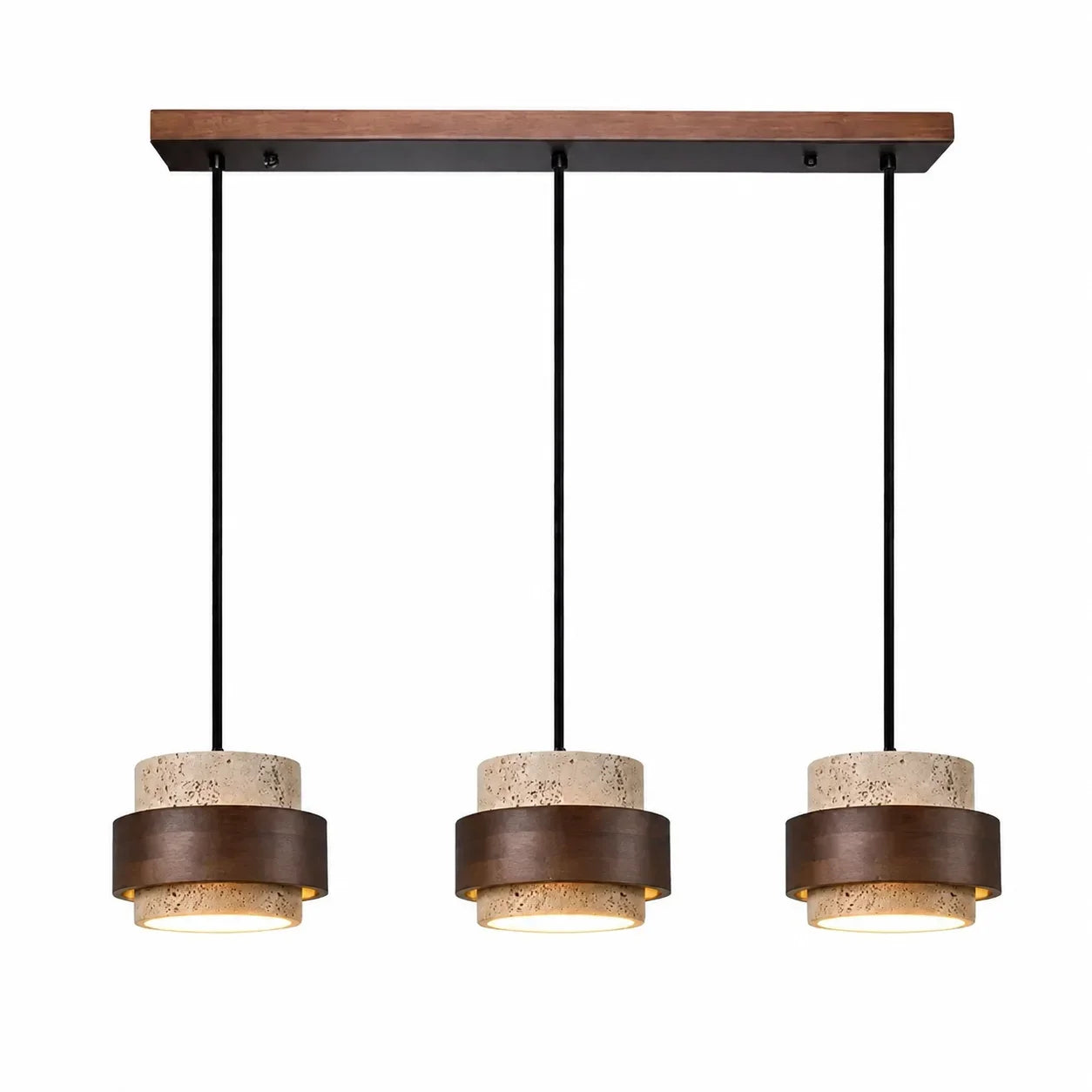 Callan Wabi-Sabi Travertine Walnut Wood Linear Pendant Light
