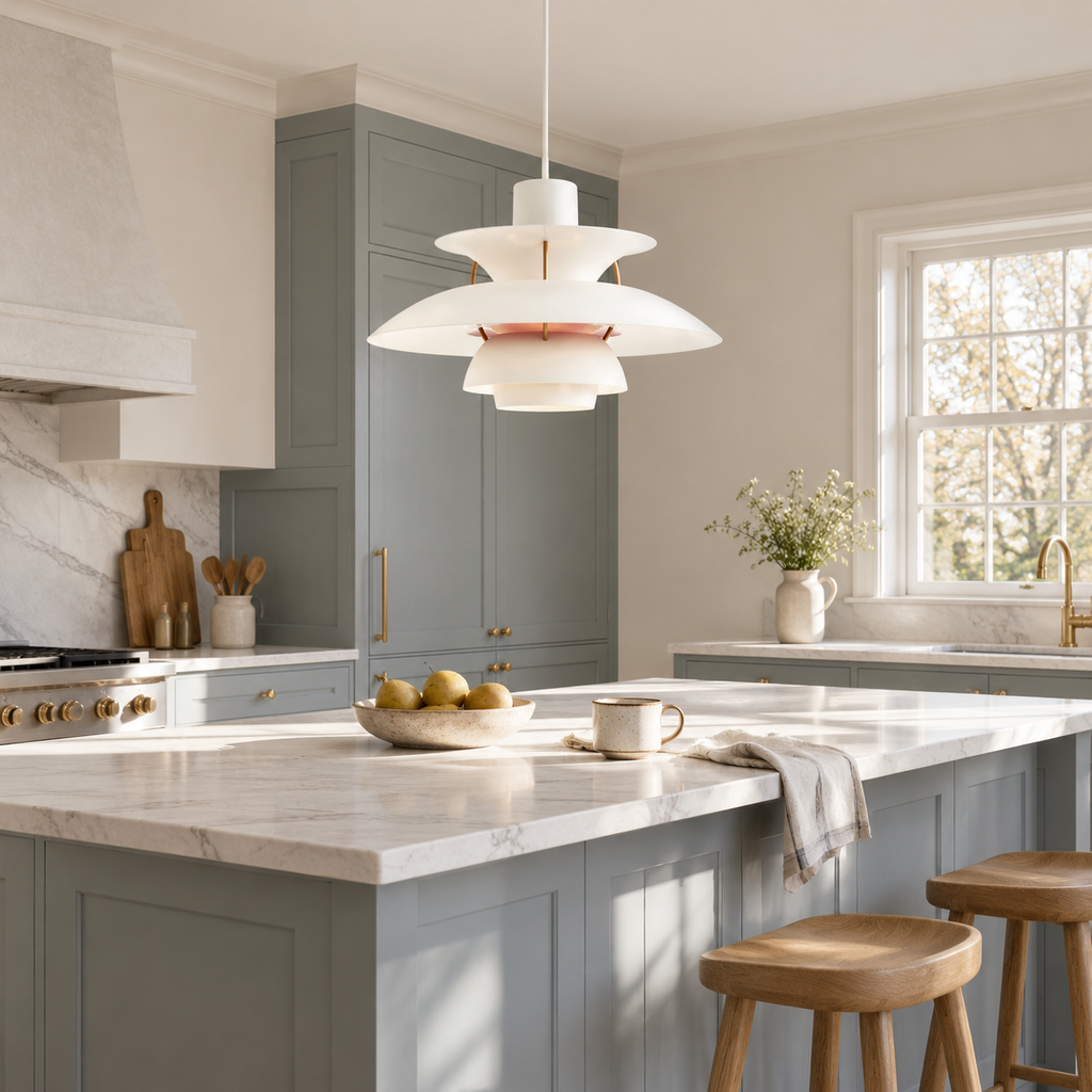 Nordic multi-tiered pendant lamp &mdash; White Modern &mdash; interior scene