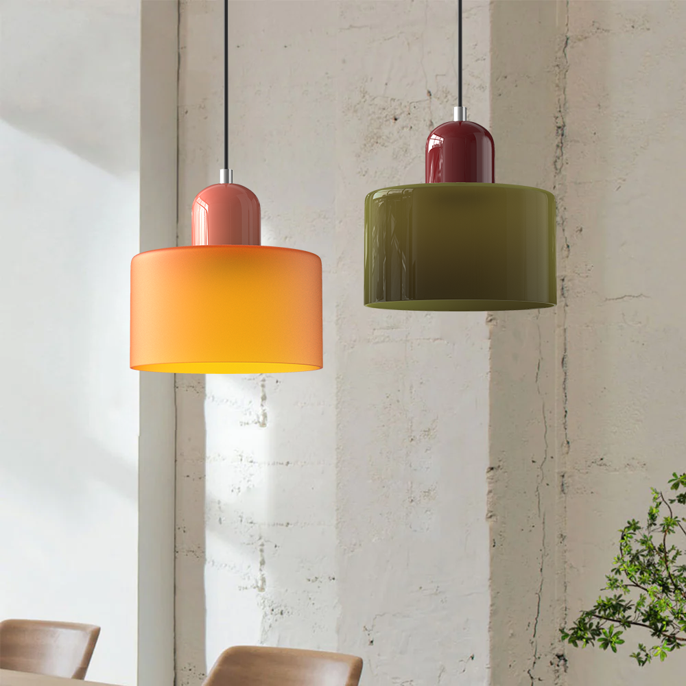 Wisiorek ze szkła cylindrycznego Bauhaus Morandi &mdash; malowana metalowa nasadka, 36 par