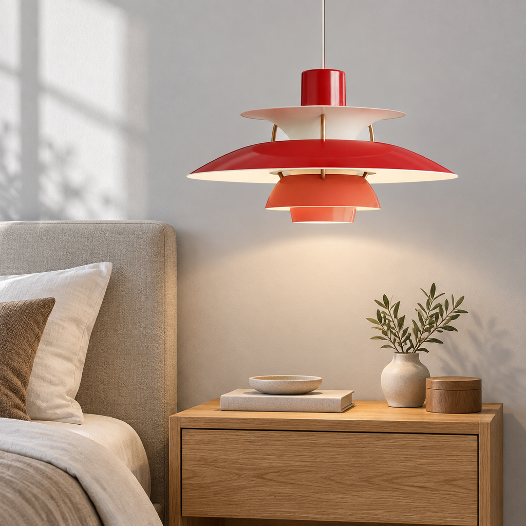 Nordic multi-tiered pendant lamp &mdash; Red &mdash; interior scene