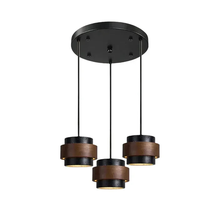 Callan Wabi-Sabi Travertine Walnut Wood Linear Pendant Light
