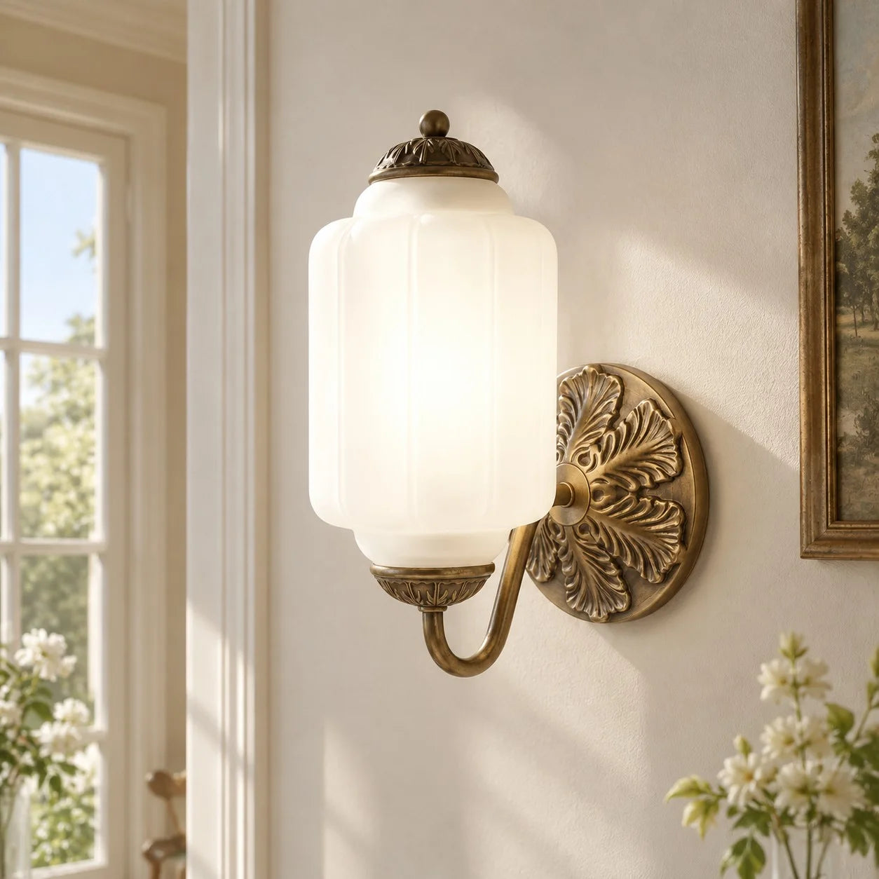 Lumi Vintage Milk Glass Oiled Brass Eloise Sconce