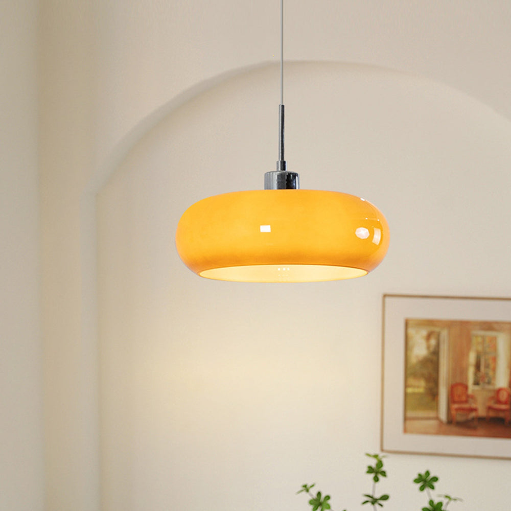 Lampadario a sospensione Orla a forma di fungo in vetro soffiato piatto &mdash; 4 colori, ferro, attacco E27
