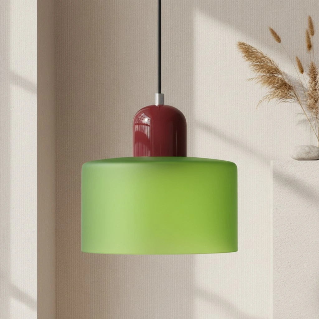 Wisiorek ze szkła cylindrycznego Bauhaus Morandi &mdash; malowana metalowa nasadka, 36 par
