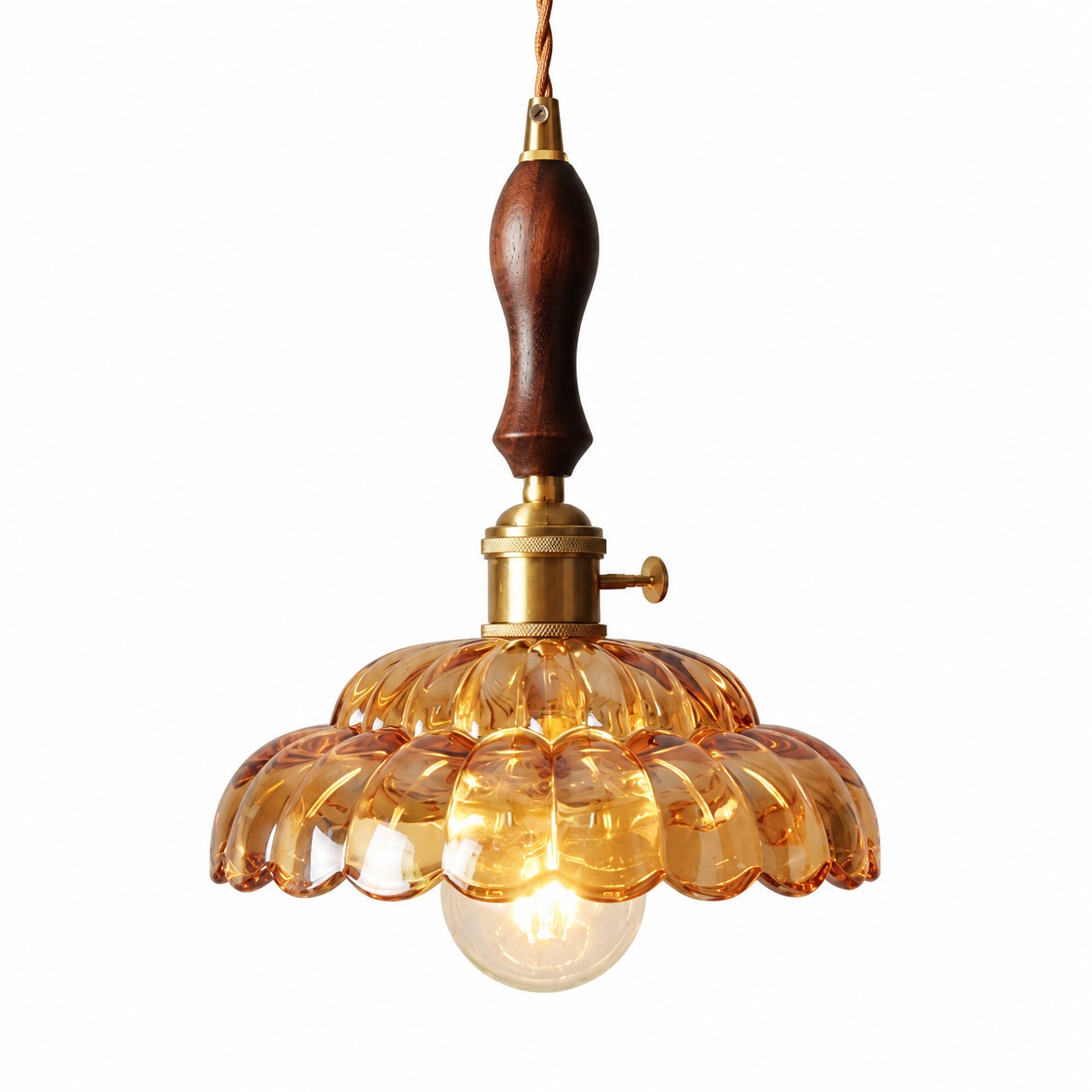 Small Amber Puff-Skirt Pendant, Walnut Handle