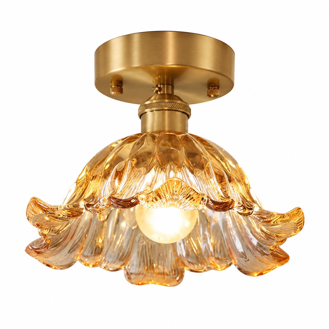 Amber Striped-Flower Ceiling Light
