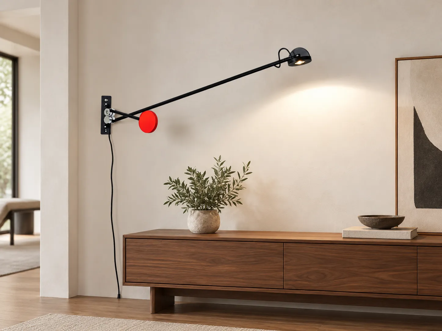 Produktansicht der LED-Wandleuchte mit langem Arm und Gegengewicht