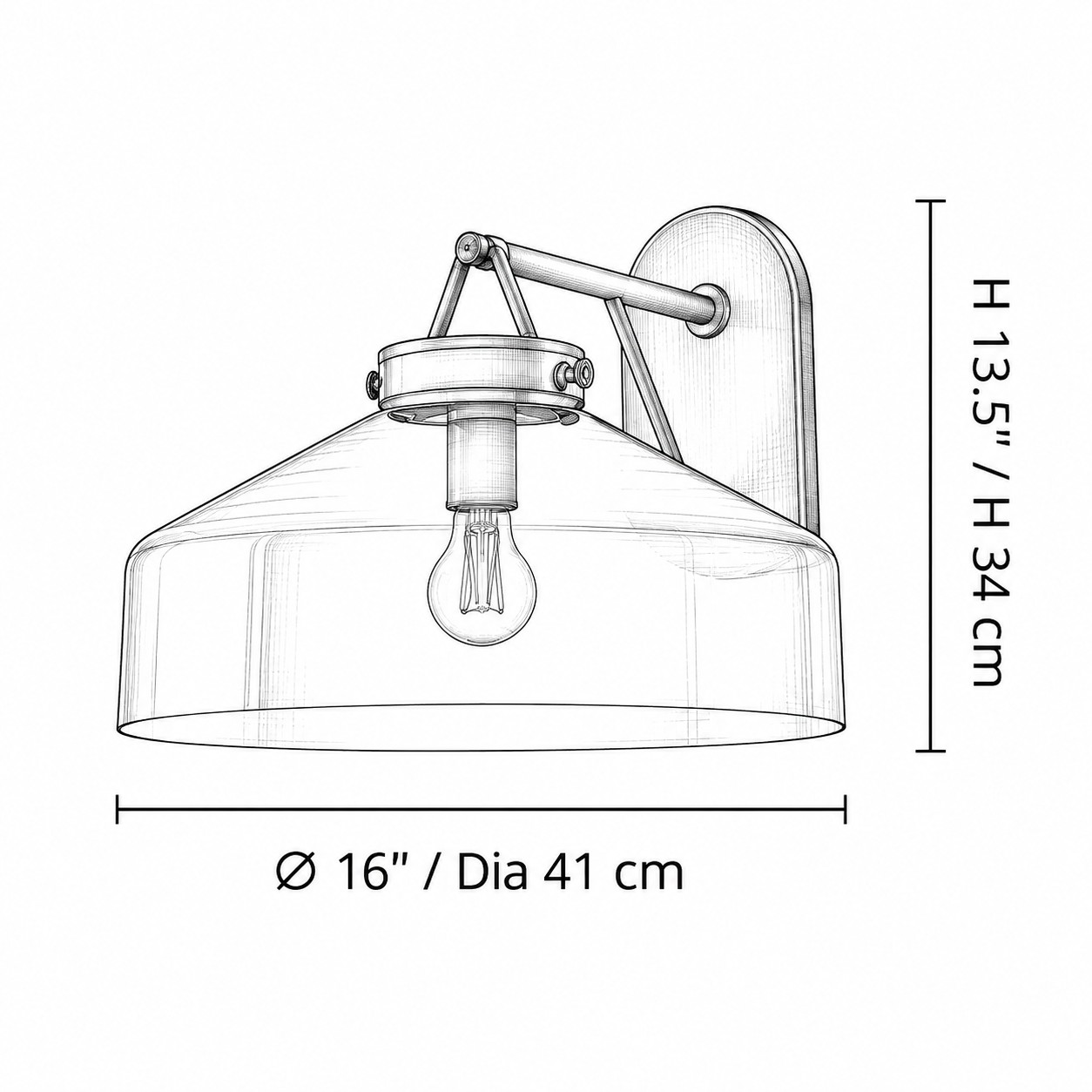 Disegno di applique di grandi dimensioni e ampia tonalità, diametro 16 pollici, altezza 13,5 pollici