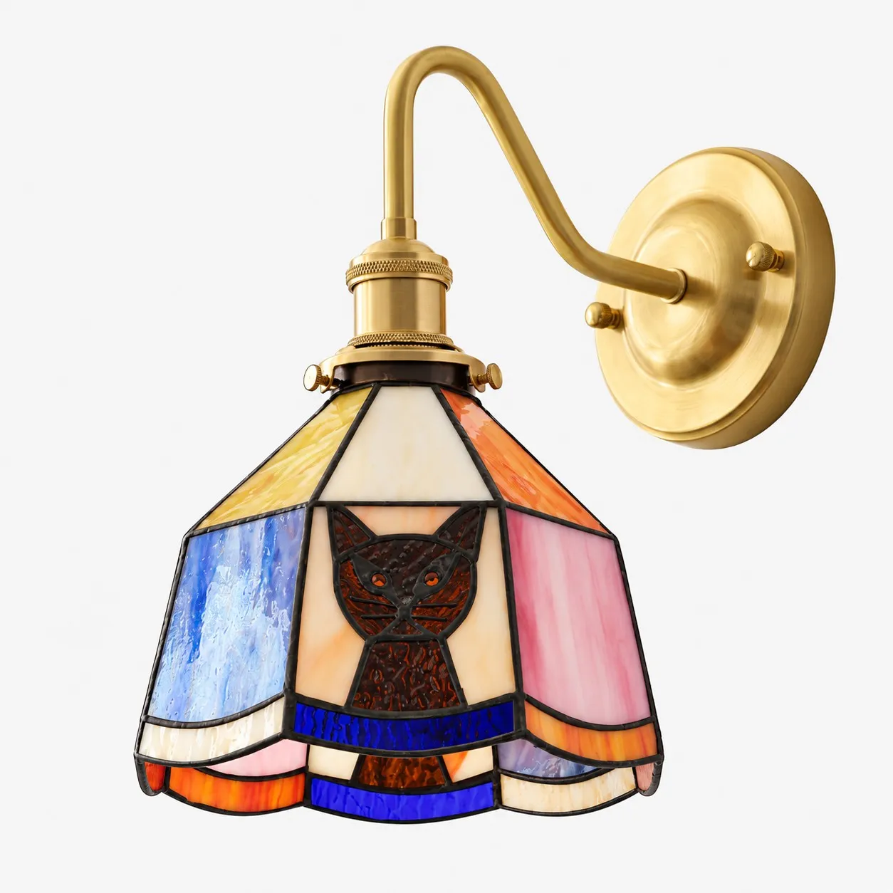 Lámpara de pared Tiffany con diseño de gato y vidrieras