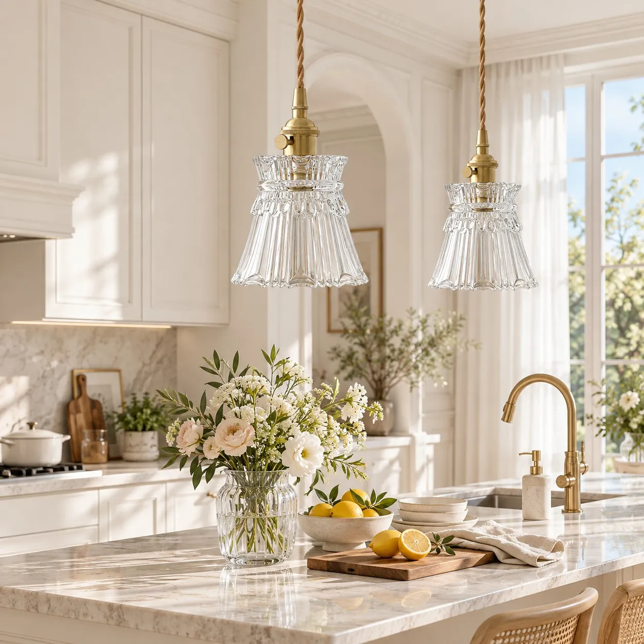 Vintage Carved Glass Pendant Lamp in an interior setting