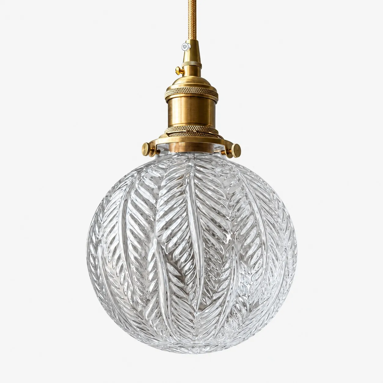 Lámpara colgante vintage con bola de cristal con estampado de hojas