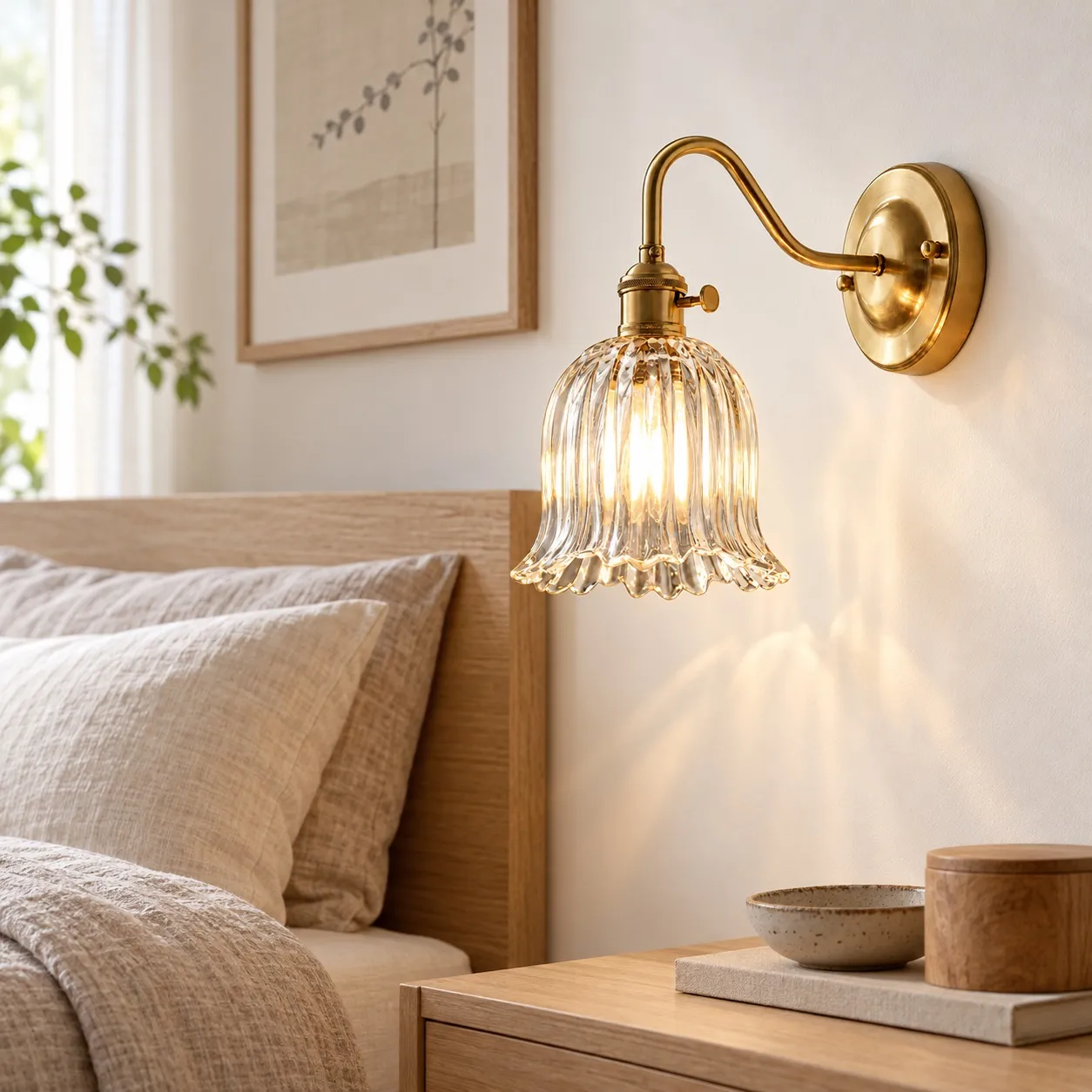 Japanese Ruffle Glass Wall Lamp in an interior setting
