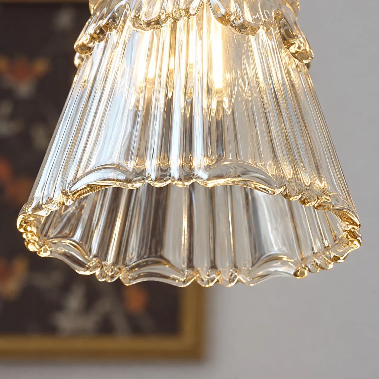 Carved Glass Pendant Lamp in Detail