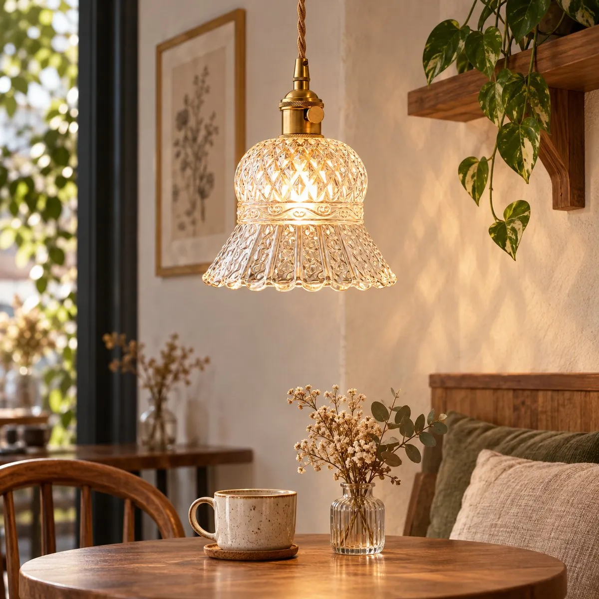 Vintage Brass Pineapple Glass Pendant Lamp in an interior setting