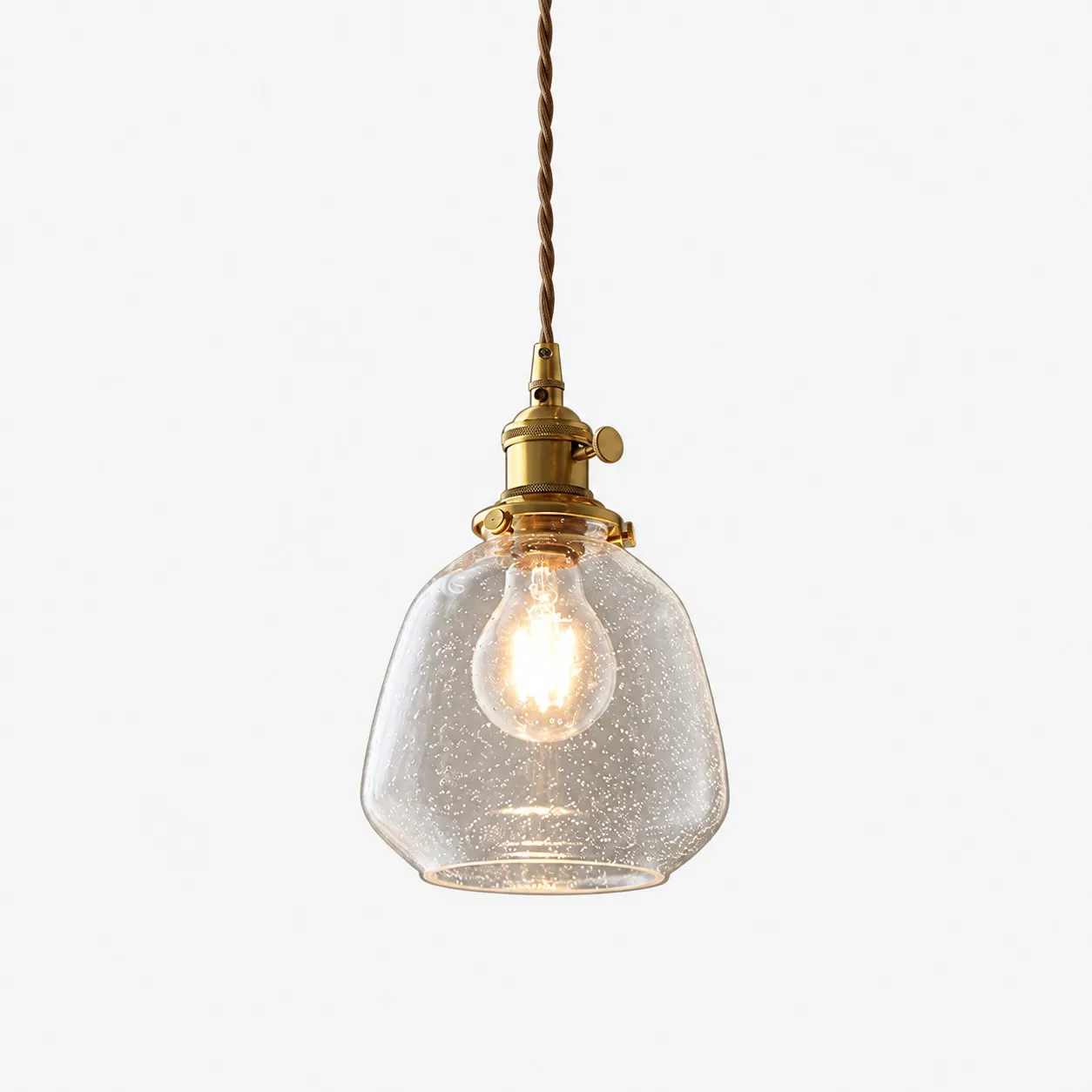 Hanglamp van messing met bubbelglas