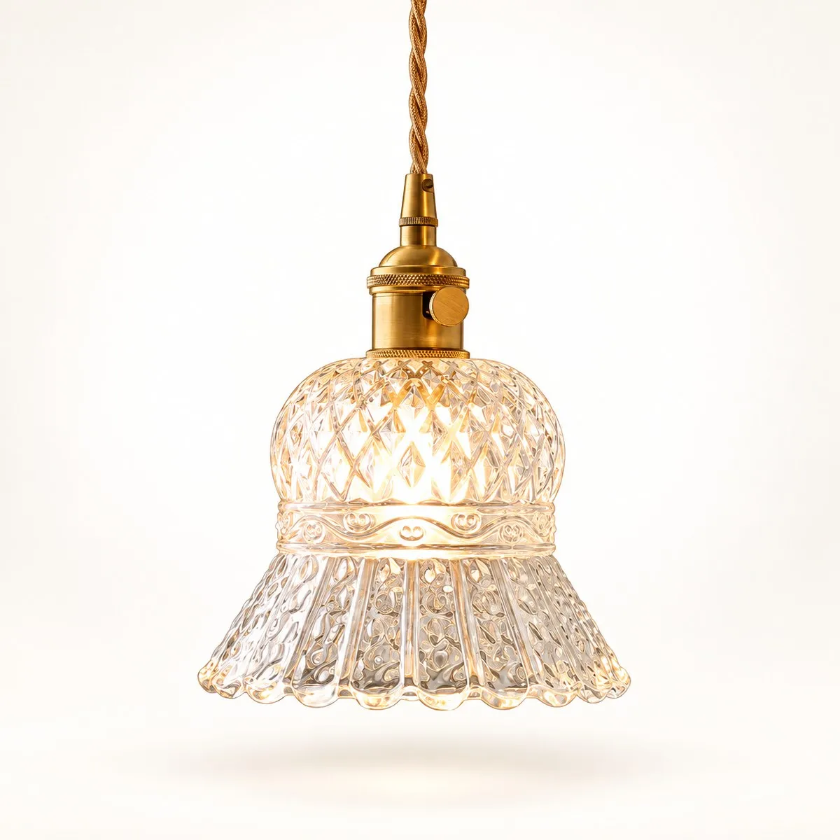 Vintage Brass Pineapple Glass Pendant Lamp